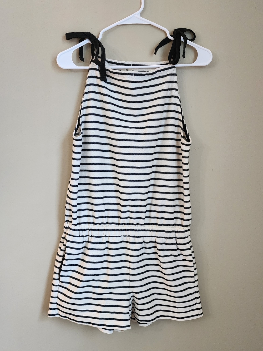 Madewell Black & White Striped Tie-Shoulder Romper Cotton  Women Size S